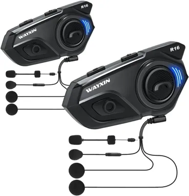 Obrázok produktu pre WAYXIN R16 Motocyklové Bluetooth slúchadlá - interkom pre motocyklové prilby s dvojitým čipom, multi audio, IP67 vodotesný, zdieľanie hudby a FM rádio, pre skupinu 6 ľudí