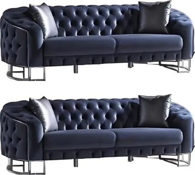 Produktbild von Villa Möbel Sofa Set Rocco Anthrazit Stellvariante:3+3 Handmade, pflegeleichter Mikrofaser Samtstoff