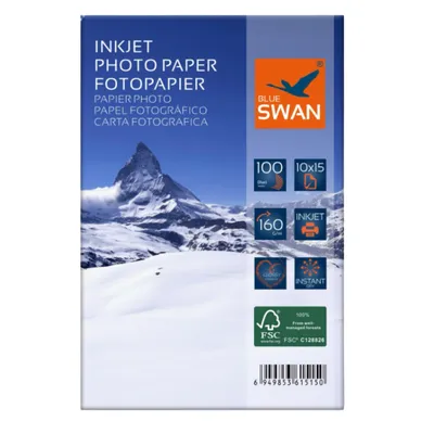 Zdjęcie produktu dla Papier fotograficzny 10x15 160g Blue Swan 100 sztuk błyszczący wodoodporny szybkoschnący do drukarek atramentowych