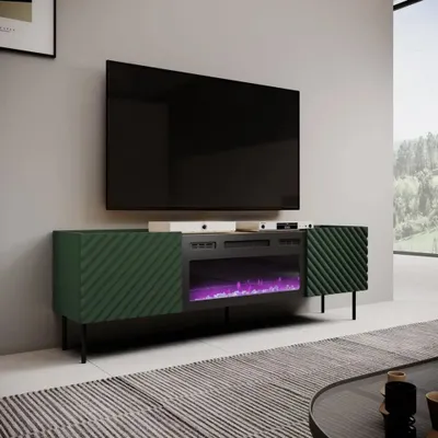 Zdjęcie produktu dla Cama Szafka RTV z kominkiem elektrycznym ONDA 180,5x40xH58,39 zieleń (stojąca lub wisząca), Zielony, Płyta wiórowa, Płyta wiórowa, 1 pół., Laminat, Matowy