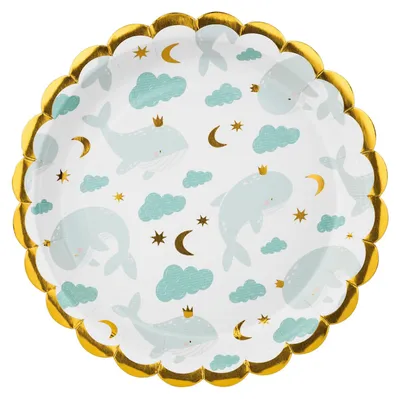 Immagine prodotto di Piatto di carta balene 18cm oro bianco turchese set da 6