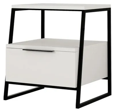 Image de Table de chevet en panneau mélaminé et métal blanc et noir 45 x 50 x 41 cm