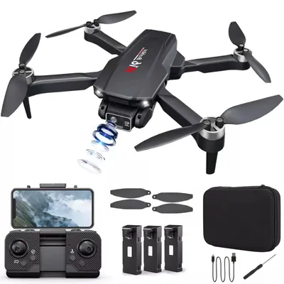 Produktbild von Drohnen mit Kamera, 4K WiFi FPV Drohne, Quadrocopter, bürstenlosem Motor, optischer Flusspositionierung, mit 3 Batterien und Tragetasche