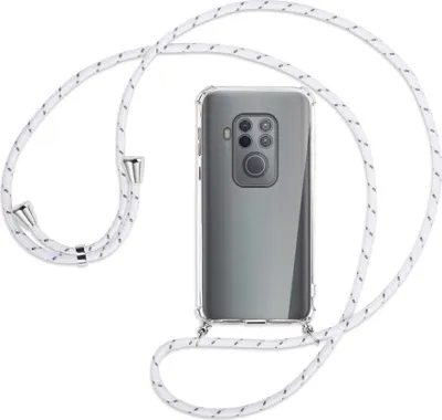 Produktbild von Handykette Backcover-Schutzhülle mit Band (Metall silberfarben) für Motorola One Zoom, One Pro - weiß/grau