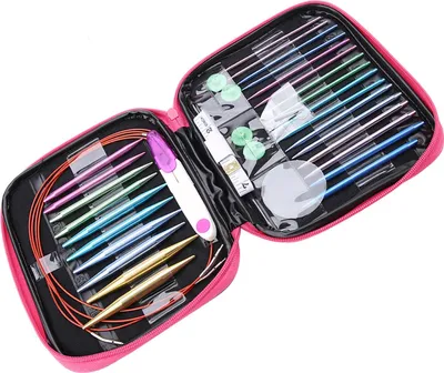 Produktbild von 26 Stück austauschbare Aluminium-Stricknadel mit 4 Stück kreisförmigen Kunststoffdrähten