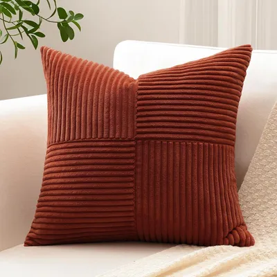 Productafbeelding van Kussensloop, corduroy, kruisstreepmotief, donkerroestkleurig, 60x60 cm, 1 stuk