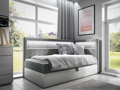 Produktbild von MIRJAN24 Boxspringbett Gold Junior 3 100x200, Einzelbett mit Bonellfederkern, Härtegrad - H3 (Farbe: Soft 017 + Fresh 14, Seite zum Öffnen des Bettkastens: Rechts)