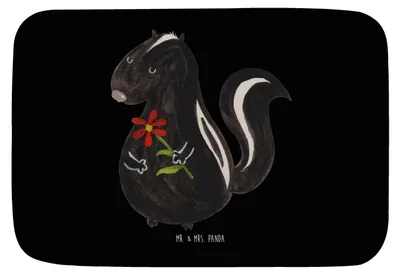 Produktbild von Mr. & Mrs. Panda Badematte Stinktier Blume - Schwarz - Geschenk, Wildtier, Träume, Badezimmerteppich, Raubtier, duschmatte, Dreams, Skunk, Badvorleger, Badteppich