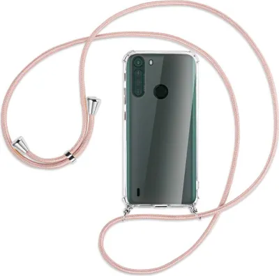 Produktbild von Handykette Backcover-Schutzhülle mit Band (Metall silberfarben) für Motorola One Fusion - roségold