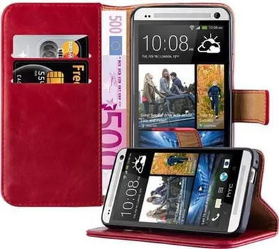 Produktbild von Cadorabo Hülle für HTC ONE M7 Schutzhülle in Rot Handyhülle Book Tasche Case Etui Luxury