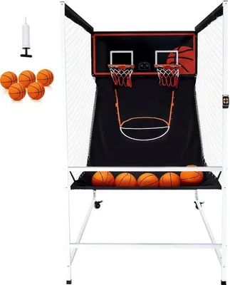 Produktbild von Bälle-Set für 2 Personen, Innenbasketball-Spiel für Kinder und Erwachsene, 5 Bälle, 8 Spielmodi, elektronisches Scoreboard und Pumpe, schwarz-weiß