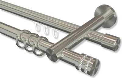 Produktbild von Interdeco Rundrohr-Innenlaufstange, Gardinenstange (Kombination) Edelstahl-Optik Modell Platon Estana, 20 mm Ø 2-läufig, 480 cm (geteilt)