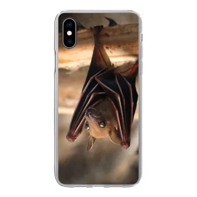 Produktbild von MuchoWow® Handyhülle Schutzhülle Hülle für iPhone Xs Baby - Fledermaus - Holz Silikon Softcase Handy Hülle - Handytasche