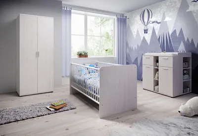 Produktbild von BOBI Babyzimmer 3-teilig Pinie Anderson Nachbildung Babybett 70x140 cm Wickelkommode Kleiderschrank