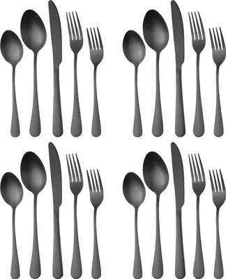 Produktbild von Dekoratives Geschirrset aus Edelstahl 18/0, 20-teilig – 27,9 cm hoch x 17,9 cm breit x 7 cm tief, mattschwarz