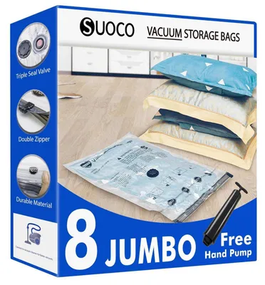 Obrázok produktu pre Vakuumové vaky na oblečenie, 8 kusov, veľkosť Jumbo, 100x70 cm, s ručnou pumpou