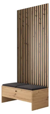 Produktbild von MIRJAN24 Garderoben-Set Balma IV, Unterschrank mit Lamellen, 2x Gepolstertes Paneel 42x42 (Farbe: Artisan Eiche / Artisan eiche + Schwarz, Polo 897)
