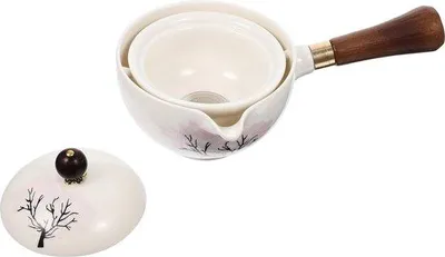 Produktbild von Famanu Teekanne mit Seitengriff - Tragbare Teeset - Reiseteeset - Kung-Fu-Teeset - Weiß