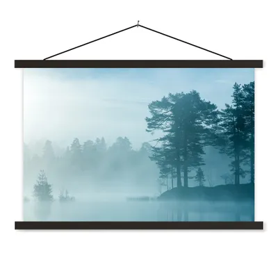 Produktbild von MuchoWow® Textilposter Wald - Licht - Nebel 90x60 cm mit schwarzem Rahmen - Aufhängungssatz