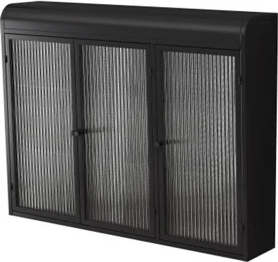 Produktbild von Wandschrank 90x20x70 cm Schwarz Kuechenschrank Geschirrschrank 3-tuerige Wandvitrine aus Glas fuer Kueche Wohnzimmer und Badezimmer Haengevitrine