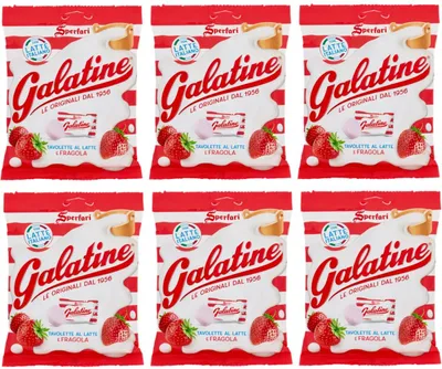 Produktbild von 6er-Pack Sperlari Galatine Tavolette al Latte e Fragola,Milch- und Erdbeer Bonbons,115g Beutel
