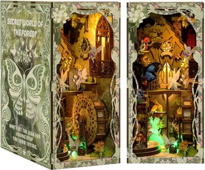 Image de Habarri | DIY Book Nook - Secrets de la forêt - Puzzle 3D - Kit maison miniature avec meubles et lumière LED - Kit coin de livre