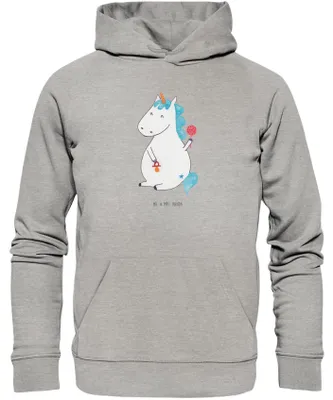 Produktbild von Mr. & Mrs. Panda Organic Hoodie Einhorn Baby Größe XS - Heather Grey - Geschenk, Geburtstag, Sweatshirt, Schnuller, Eltern, Unicorn, Kapuzenpullover, Pullover, Einhörner