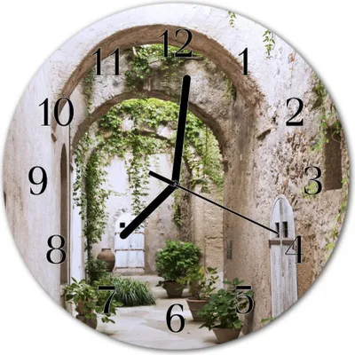 Produktbild von Glasuhr Wanduhr Küchenuhr Echt-Glas 30fi cm Gasse Pflanzen mehrfarbig
