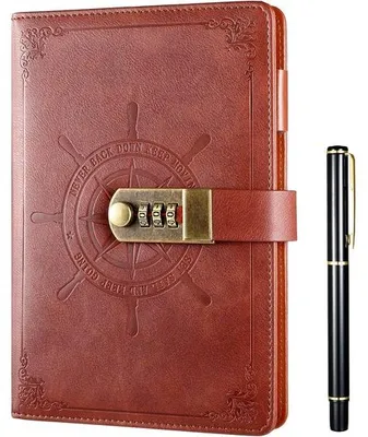 Produktbild von Dagbuch mit Schloss - A5-Format - 210 Seiten - Geklebtes Papier - Braun Leder - Langlebig und sicher - Notizbuch