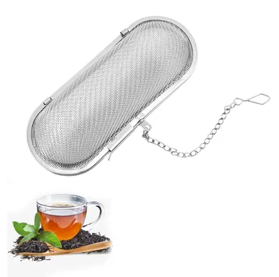 Productafbeelding van Gewürzei - Fijnmazig theefilter met ketting - Om losse kruiden en thee mee te koken - Roestvrij staal, zilverkleurig
