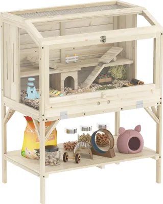 Immagine prodotto di Gabbia per criceti PawHut, a 2 piani, gabbia per piccoli animali con vano portaoggetti, accessori