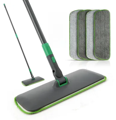 Produktbild von Flachwischer Mikrofaser Wischmop Bodenwischer - 153 cm - 4 waschbare Pads - Chenille und Mikrofaser - Für Nass und Trocken