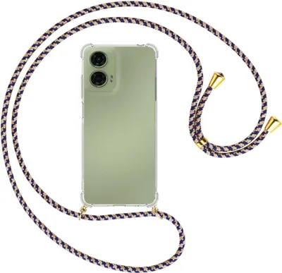 Produktbild von Handykette Backcover-Schutzhülle mit Band (Metall goldfarben) für Motorola Moto G24 - blau+beige