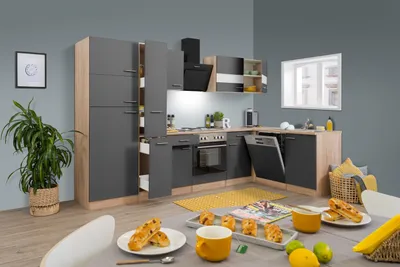 Produktbild von Küche Küchenzeile Küchenblock Winkelküche Eiche Grau Merle 310x172 cm Respekta