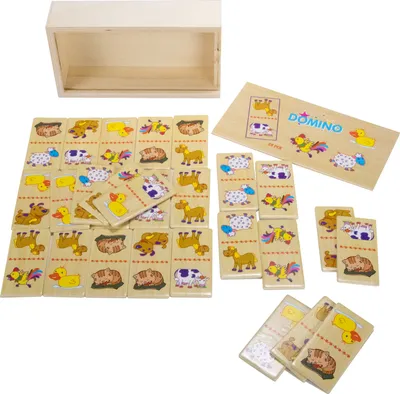 Produktbild von GICO Holz Domino Tiere für Kinder und Erwachsene für Zuhause oder als Reisespiel - 7967