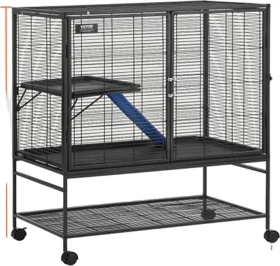 Obrázek produktu pro Kovová klec pro fretky na kolečkách, 4úrovňová konstrukce, dvojitý vstup, černá, 36 x 24 x 39 palců