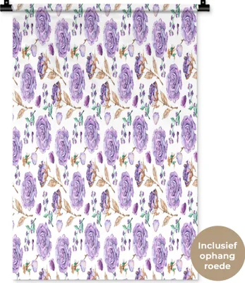 Produktbild von MuchoWow® Wandteppich Wandbehang Blumen - Lila - Rosen 60x90 cm Tapisserie Dekoration Wandtuch - Foto-Teppich - Abwaschbar