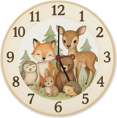 Produktbild von Waldtiere Aquarellstil Wanduhr aus Alu für Tierliebhaber