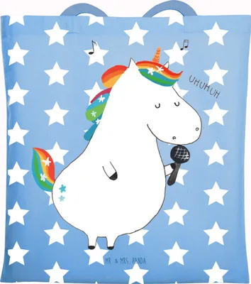 Produktbild von Mr. & Mrs. Panda Tote Bag Einhorn Sänger - Sky Blue - Geschenk, Laptoptasche, Fest, Beutel, Einhörner, Geburtstag, Unicorn, studententasche, Tasche, Jutebeutel, Disco