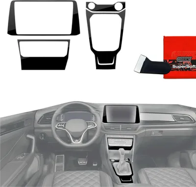 Obrázok produktu pre 4 v 1 ochranné fólie Grizz Protector pre stredovú konzolu a palubnú dosku – Volkswagen T-Roc R-Line (2025) čierna lesklá