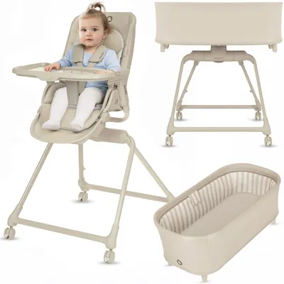 Produktbild von Lionelo Hochstuhl Babywippe Babybett Maddie Set 3in1 0–36 Monate 360° Drehbar mit Rollen - Beige