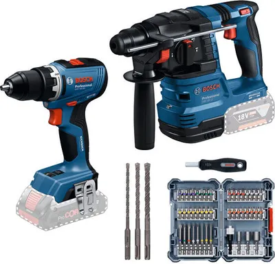Produktbild von 2 x 18V-Set: GSR + GBH, 45-tlg. Schraubendreher-Set, 3-tlg. Bohrer-Set