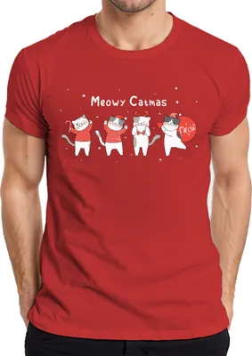 Produktbild von Meowy Catmas Katzen Kätzchen - Weihnachten Weihnachtsgeschenk Christmas Herren T-Shirt, Rot, M