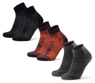 Zdjęcie produktu dla Omgoods - Skarpetki trekkingowe z wełny merino, niski model, uniseks, zestaw 3 par, wielokolorowe