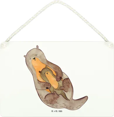 Produktbild von Mr. & Mrs. Panda Schild Otter Kind DIN A4 - Weiß - Geschenk, Familie, kleine aufmerksamkeit, Mama, holzbild, Türschild, Mutter, Holzschild, Baby, Geburt, wandtafel