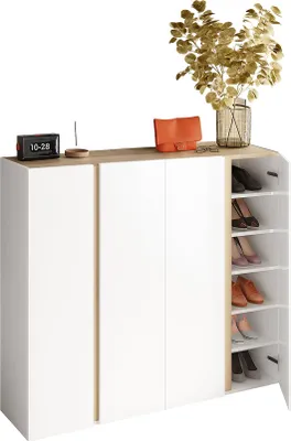 Produktbild von Dmora Anrichte Ghiffa 140x35x111 cm Hochglanz Weiß, 10 Regale, 12 Fächer