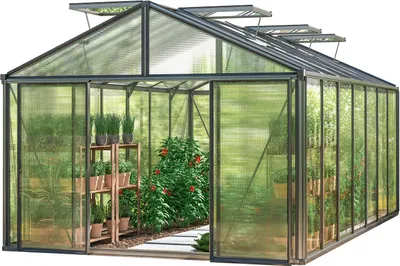 Produktbild von GFP Gewächshaus Asteria 25 Light 311x534 cm mit integriertem Fundament 12 mm Doppelstegplatten, Farbe Anthrazit