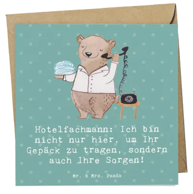 Produktbild von Mr. & Mrs. Panda Grußkarte Hotelfachmann Sorge - Meeresbrise - Geschenk, Beruf, Check-in, Glückwunschkarte, Berufspassion, Ausbildung, Berufsprodukte, Klappkarte