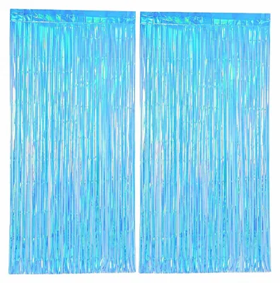Irisierende Lametta-Vorhänge, 2 Stück, je 1x2 m, blau-türkis