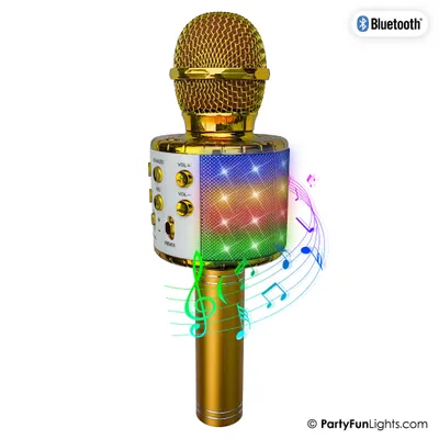 Produktbild von PartyFunLights Bluetooth Karaoke-Mikrofon mit Beleuchtung und Lautsprecher in Gold